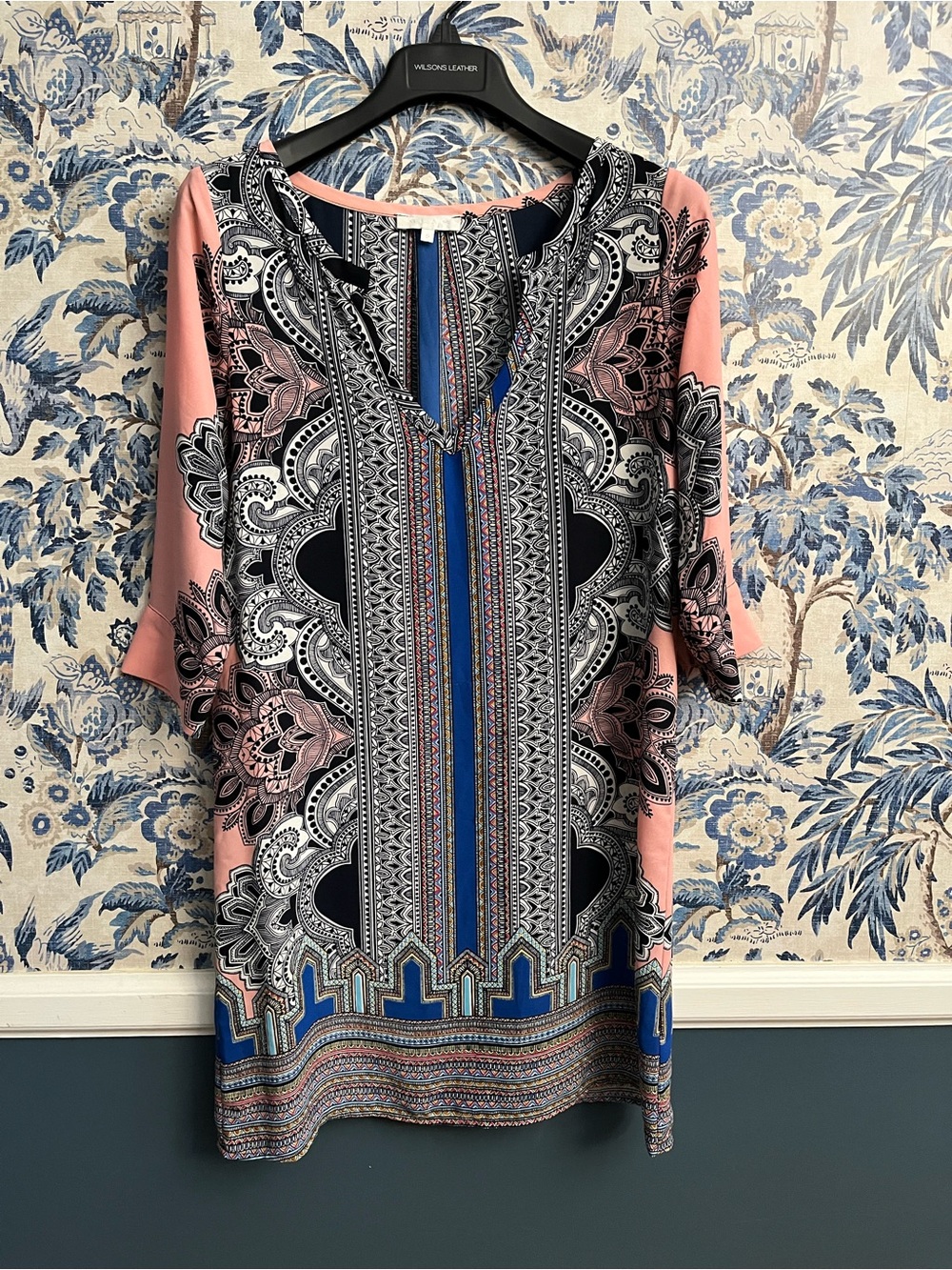 glam Pink and Blue Paisley-Trim Tunic